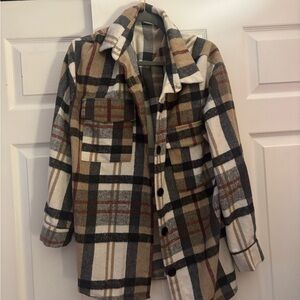SHEIN Multicolor Plaid Utility Jacket